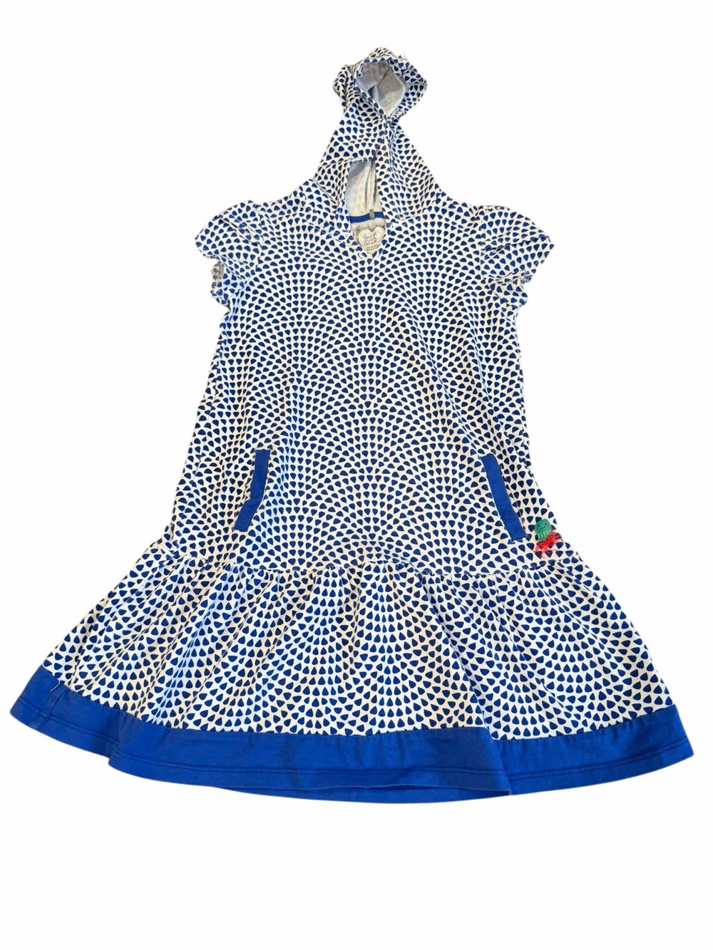 deux par deux, Girl’s Blue and White Hooded Heart-Print Dress, Size 4